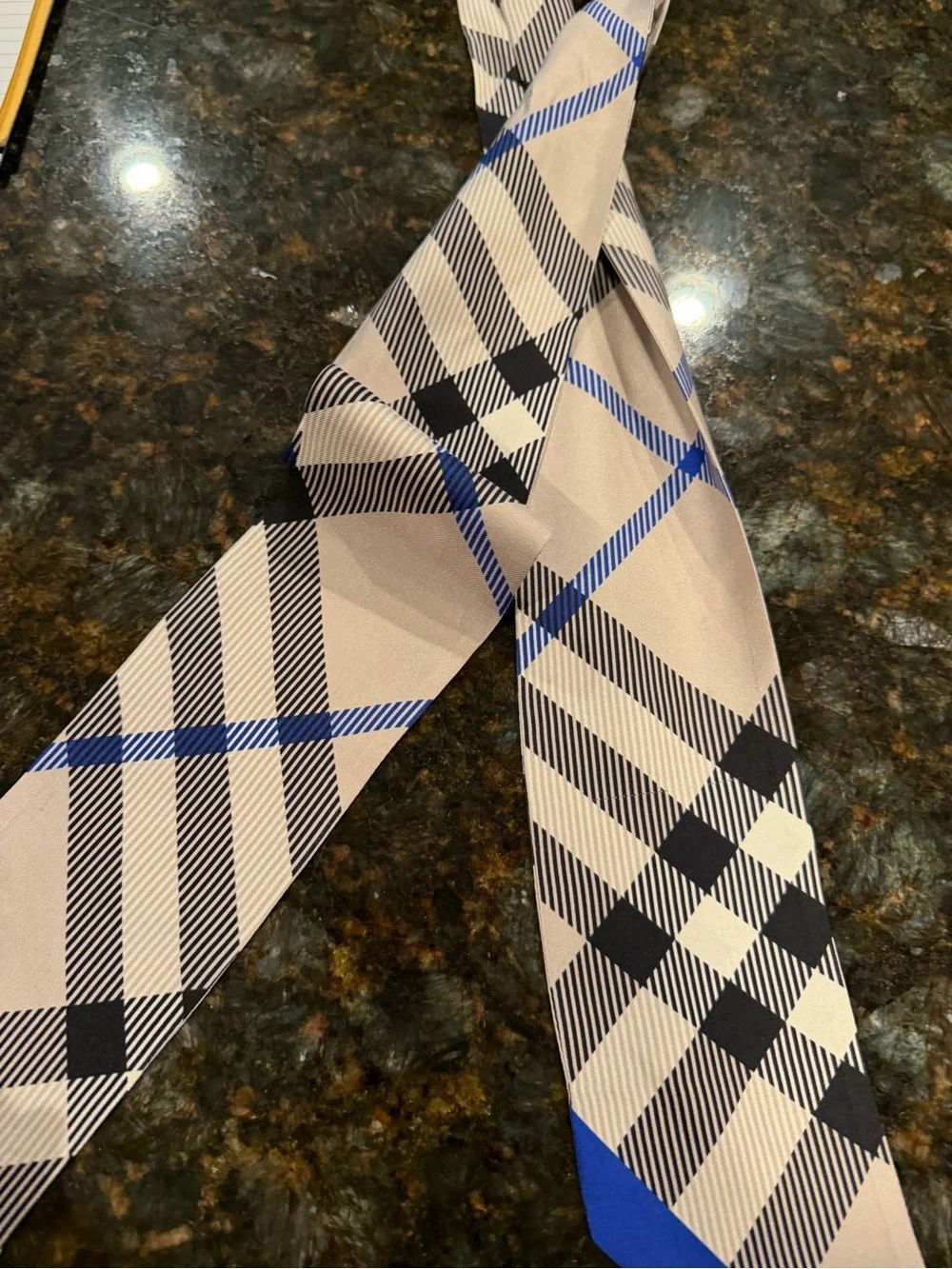 Authentic Burberry Beige & Blue Check Silk scarf for men or women